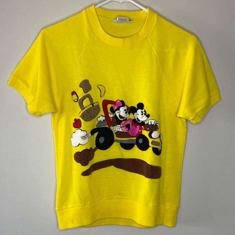 Vintage Sunday Comics Mickey Mouse Applique Short Sleeve Top Size S
